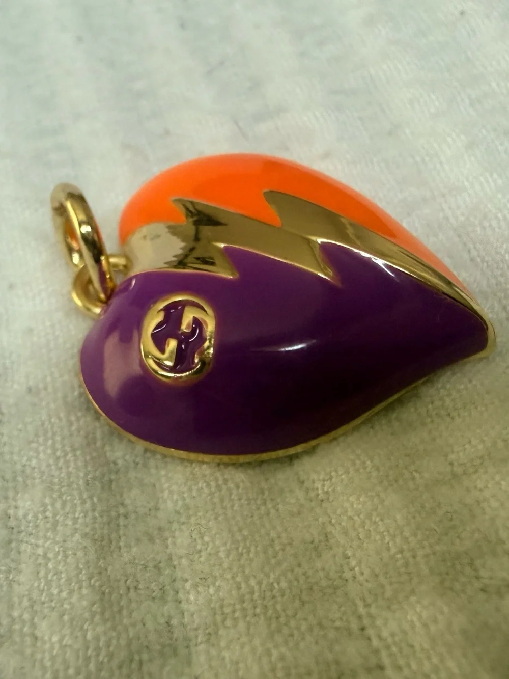 Two-Tone Heart Pendant Charm in Purple & Orange with Gold Accent